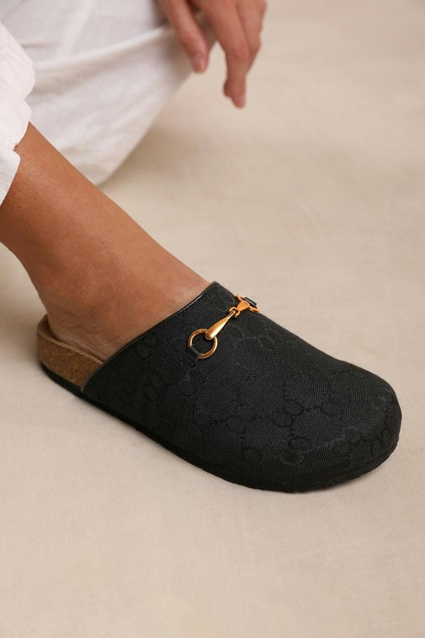 Where's That From Dublin Open Back Slip on Loafer With Gold Detail in Black