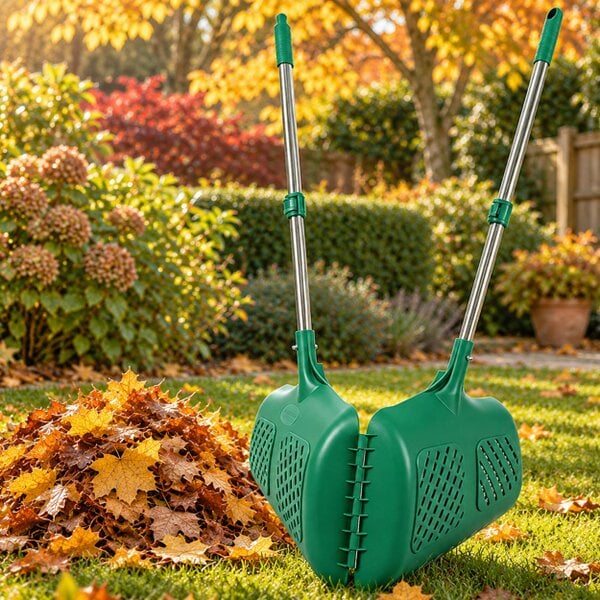 Gr8 Garden 2in1 Garden Leaf Grabber Rake Telescopic Long Handle Collector Leaf Scoops Green