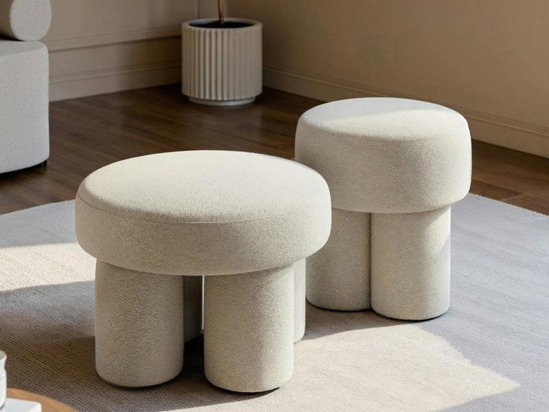Ferro Pouffe Set Beige Fleece