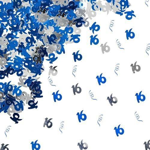 16th Birthday Blue & Silver Metallic Confetti Decoration Set for Party Tables image 3