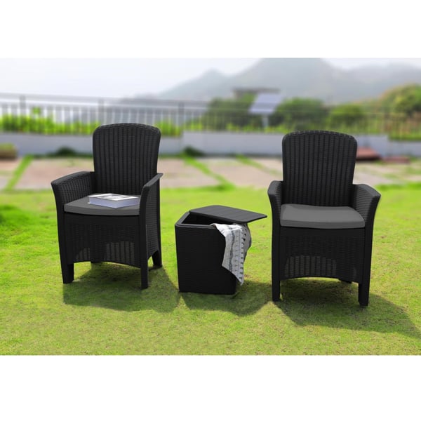 Centurion Supports OPHELIA 3-Piece Rattan Garden Furniture High Back Armchair Set with Side Table in Black