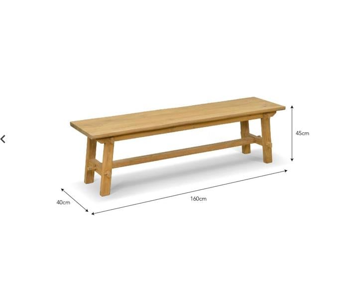 Diagram showing bench dimensions: 160cm width, 45cm height, 40cm depth.