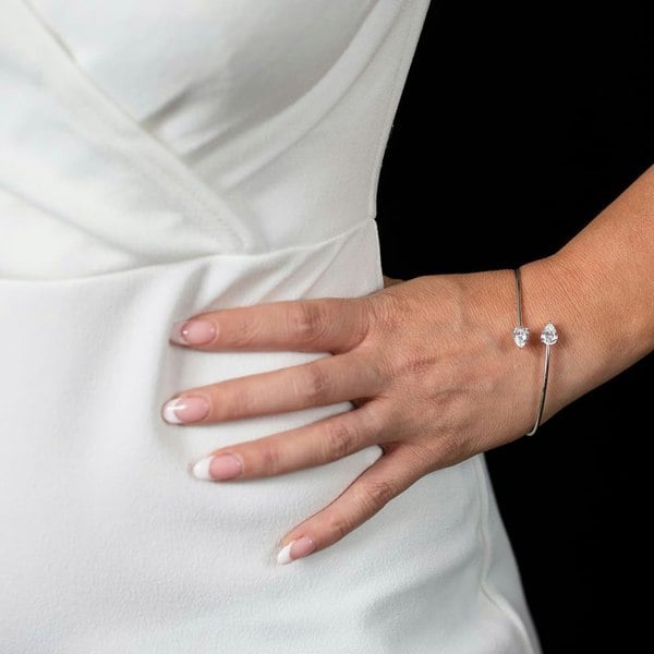 Starbright Silver Pear-Cut Cubic Zirconia Open Bangle BA699 3A