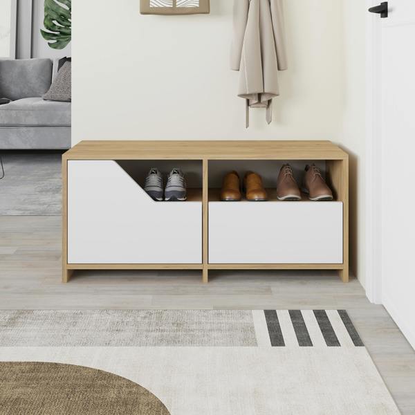 Decortie Modern Nexus Shoe Cabinet 105(W) 2-Door Storage and Open Shelf Space Saver Engineered Wood Hallway