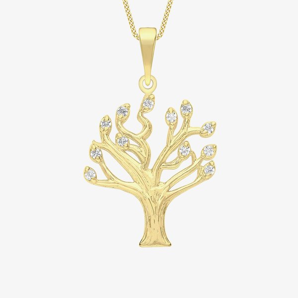 T. H. Baker 9ct Yellow Gold Cubic Zirconia Tree of Life Necklace 1.68.4472