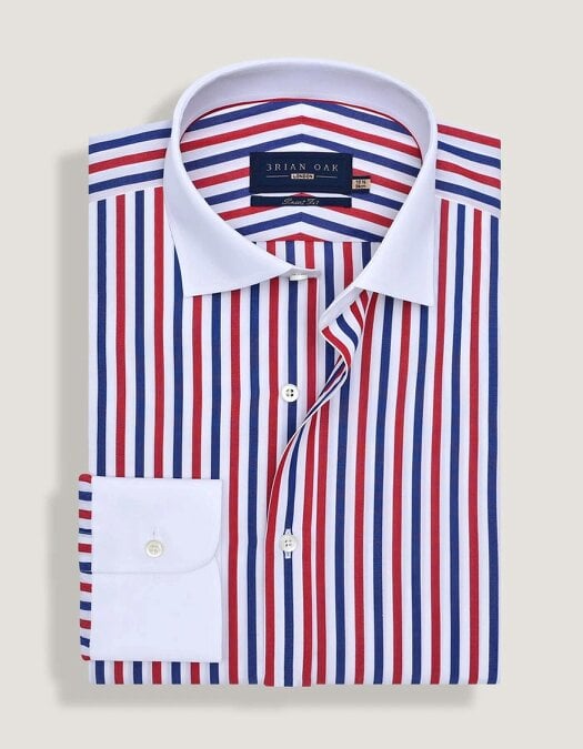 Men's River Blue & Red Striped Shirt with Contrast Collar