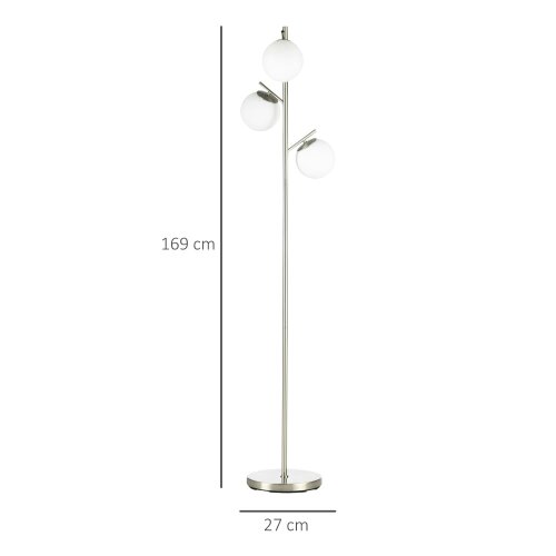 Wyld Haus Moretta Metal Silver 3 Light Tree Floor Lamp With Globe Shades And Steel Base