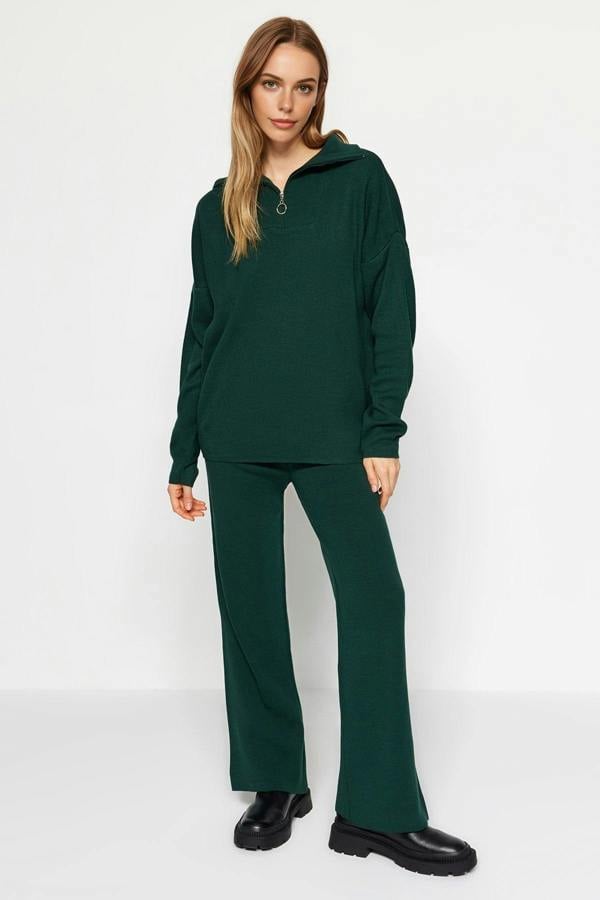 WOVCOR 2-Piece Loose Fit Zip-Up Knit Top & Pants Set