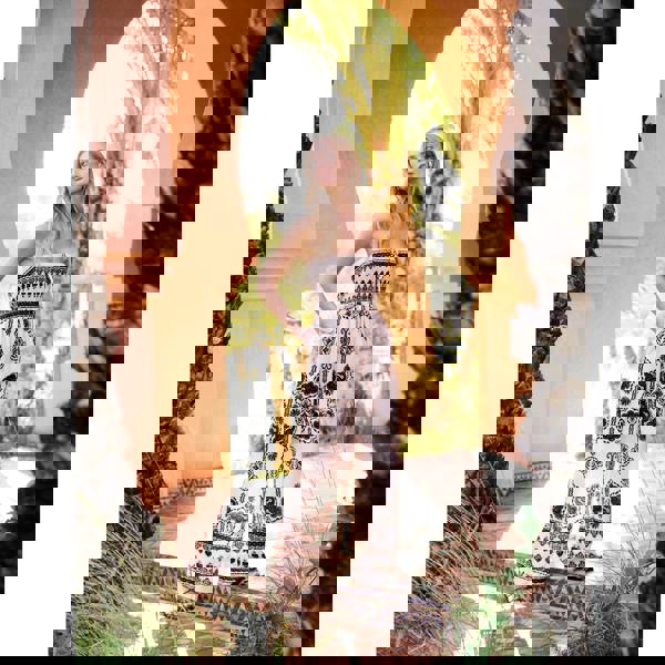 Blue Vanilla Tribal Print Bardot Tie Neck Jumpsuit