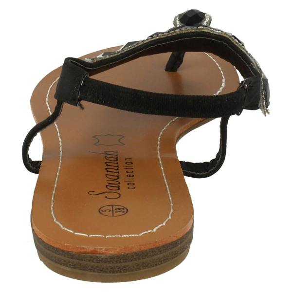 Savannah Ladies Savannah Flat Diamante Jewel Trim Toe Post Sandal