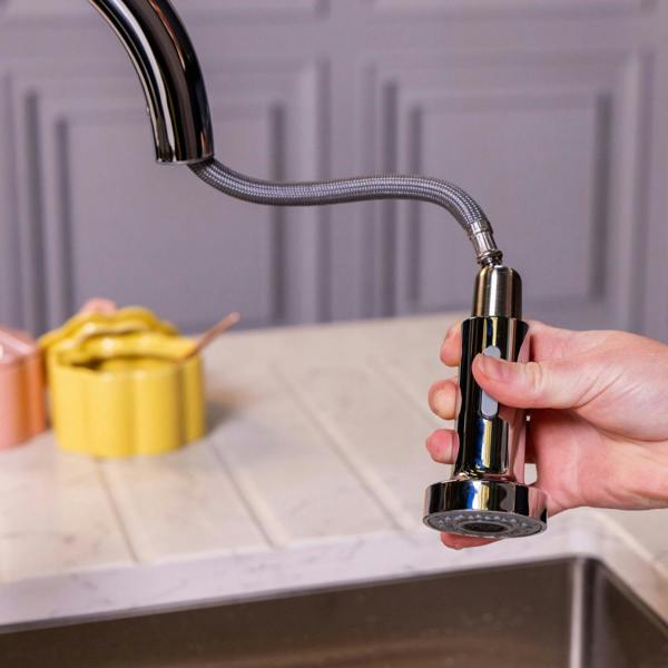 Flode Runda | Kitchen Sink Mixer with Pull out Spray | Chrome | Round Head