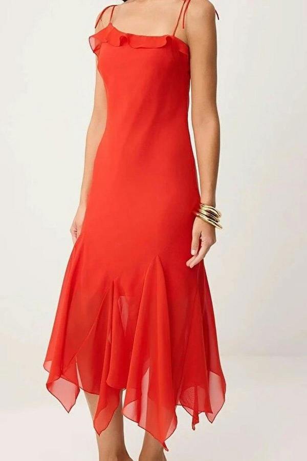 WOVCOR Abstract Pattern Chiffon Midi Lined Party Dress