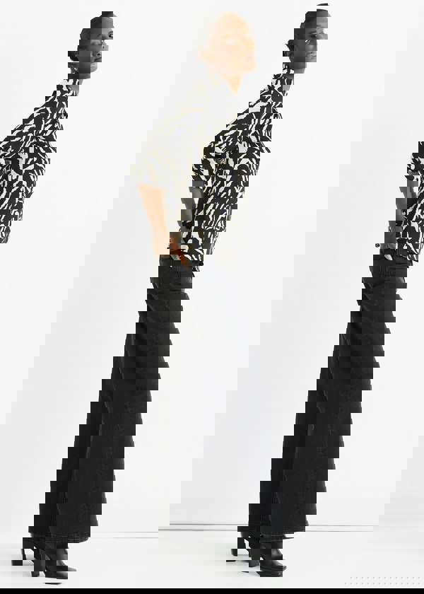 Gini London Black Animal High Neck Satin Blouse