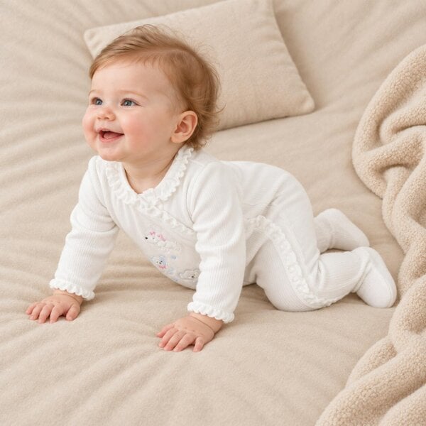 Mini Cuddles Puppy-Embroidered Sleepsuit (White)