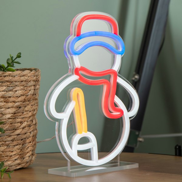 Samuel Alexander 24cm Light up Christmas Snowman Table Top Neon Sign