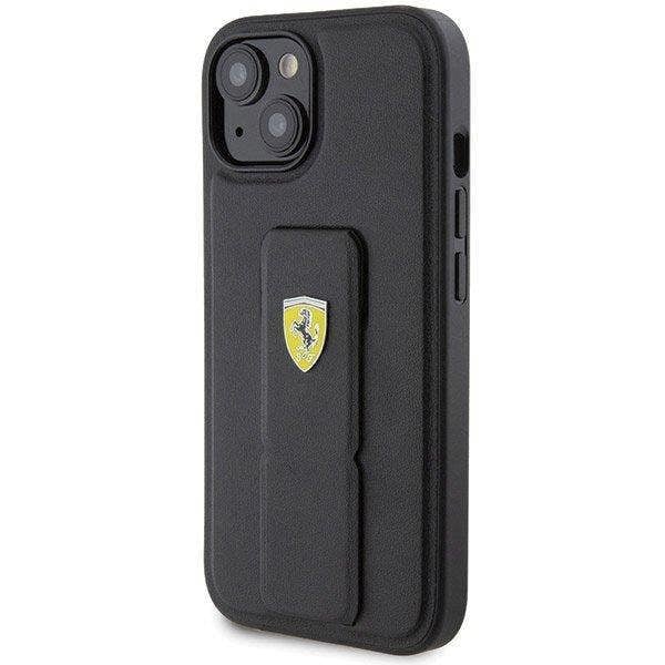 Ferrari Hard Case Grip Stand with Metal Logo for iphone 15 6.1" Black - FEHCP15SGSPSIK
