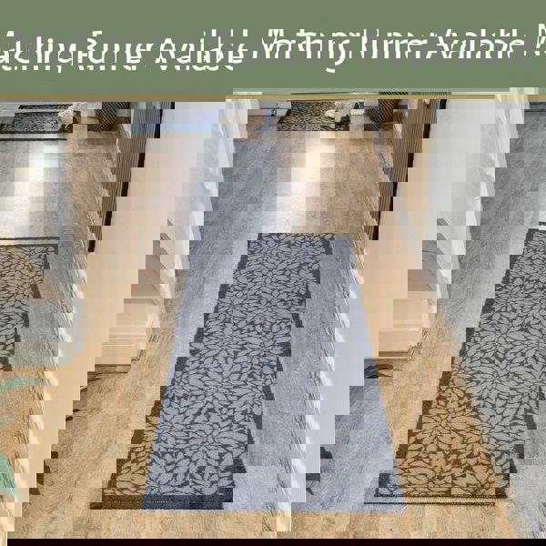 JVL Mega Mat Machine Washable Entrance Runner and Doormat Set, Flowers