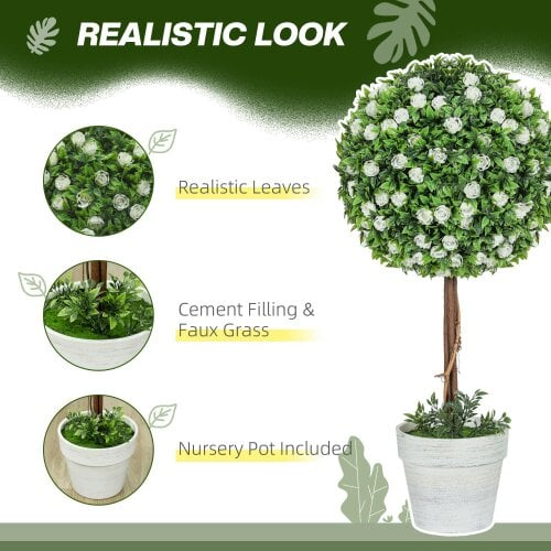 Wyld Haus Rahafi Set Of 2 Artificial Rose Flower Topiary Ball Trees In Pots H8 60cm White