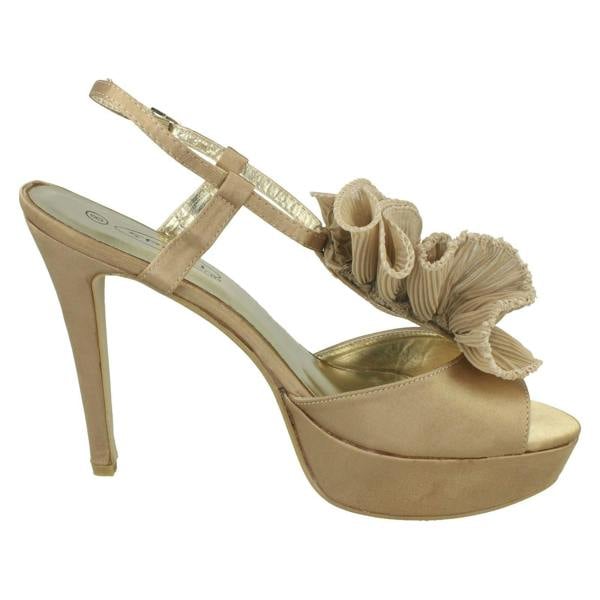 Spot On Ladies Spot On Heeled Platform Sandal With Ruffle Trim