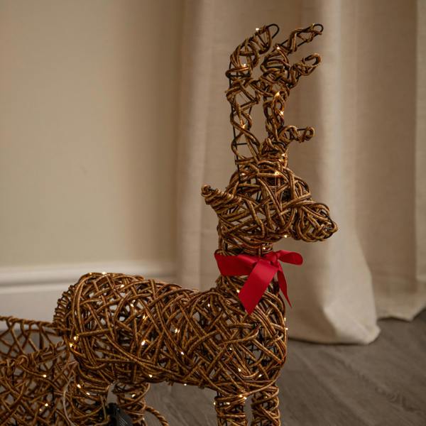 Samuel Alexander 82cm Battery Powered Light Up Rattan Reindeer & Sleigh with 120 LEDs and Timer