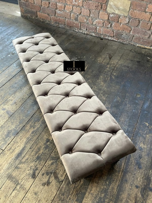 ISTOOLS Rectangular Sand Coloured Chesterfield Footstool – Luxury Velvet Ottoman UK