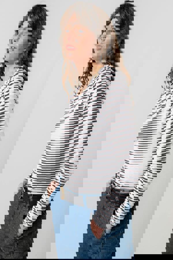 Lily & Me Riverside Striped Casual Jersey Top Chocolate