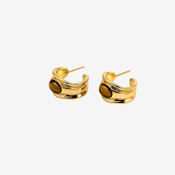 Uchi & Soto Nekomeishi Tiger's Eye Stone Hoop Earrings