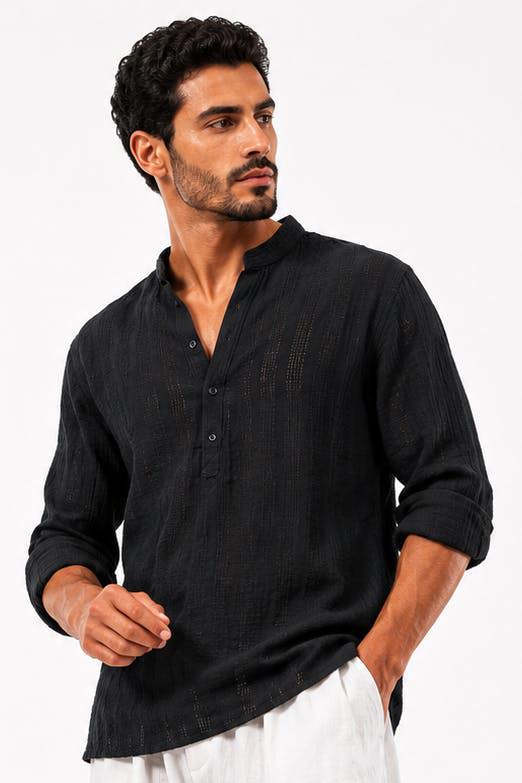 Claudio Lugli Collarless Classic Cotton Knit Summer Shirt