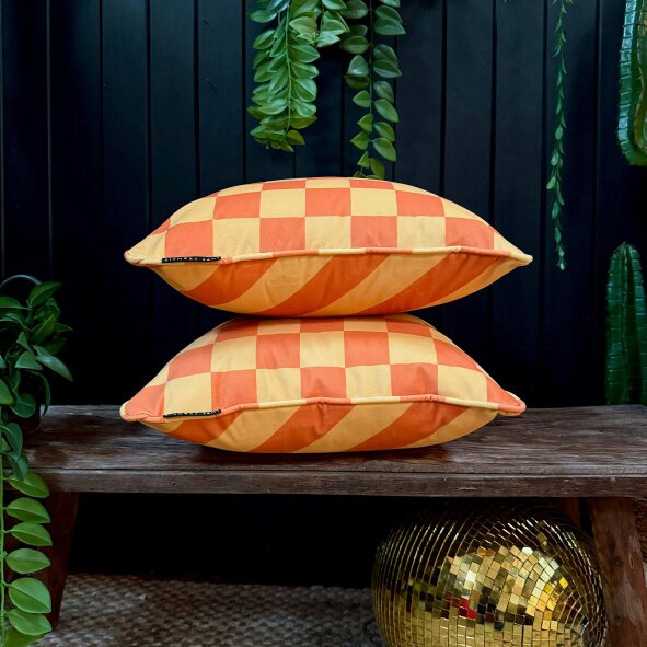 Love Frankie Marmalade Reversible Checkmate & Helter Skelter Cushion