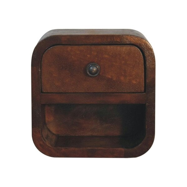 Wyld Haus Cagliari Small Mini Curved Chestnut Bedside Table with Open Slot