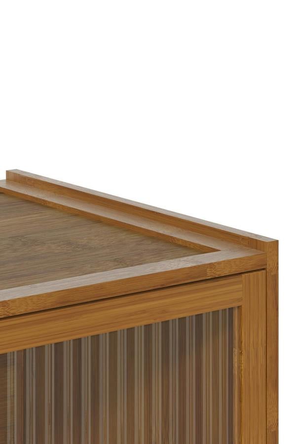 Living and Home Versatile 3-Tier Bamboo Storage Cabinet Bookcase Bookshelf Storage Rack w/ Doors