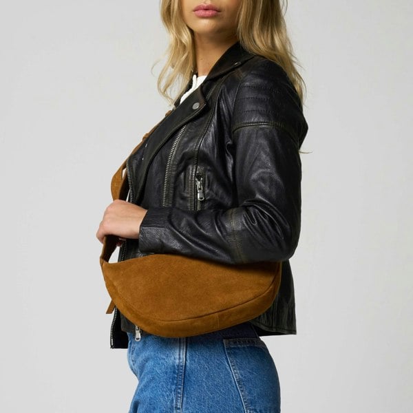 Barneys Originals Tan Suede Crossbody Bag