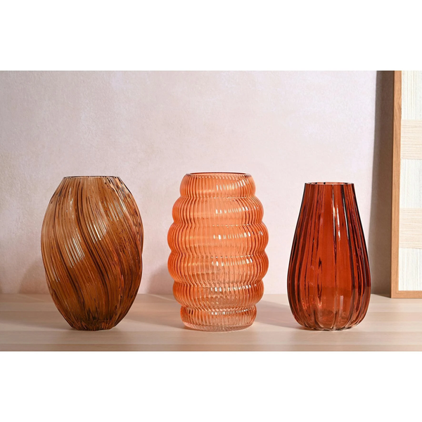 Hestia Brown Ribbed Glass Cone Vase