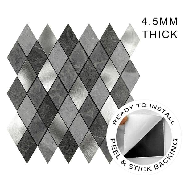ENER-J Silver Slate Diamond Pattern Peel & Stick Aluminum Tile, Size: 295 x 29 5 x 4.5 mm (Pack of 4)