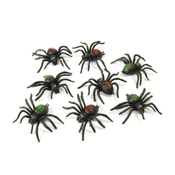 Bristol Novelty Scary Fake Spider (Pack Of 8) - Black/Green/Red - 