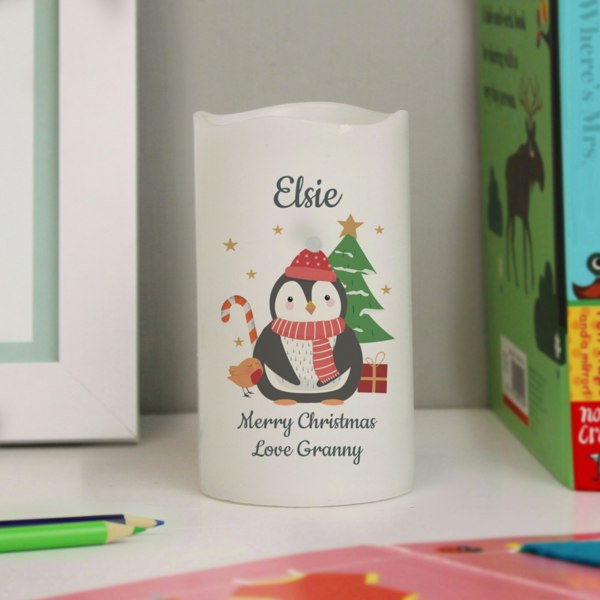 Personalised Memento Company Personalised Penguin Christmas LED Candle