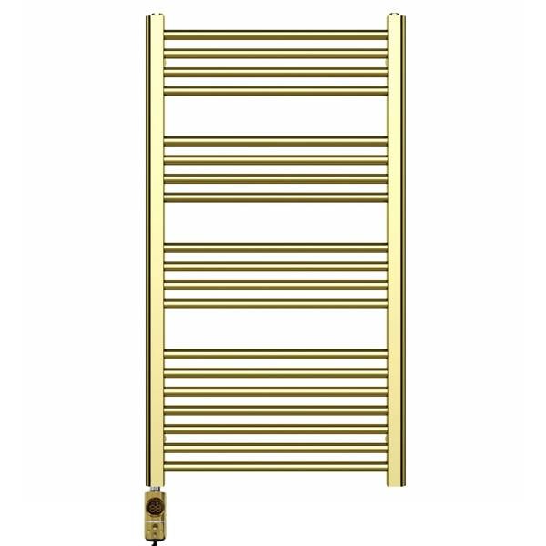 MYHOMEWARE 500 x 1000 mm Shiny Gold Electric Bathroom Towel Rail Radiator Heater With AF Thermostatic Electric Element Pre-Filled