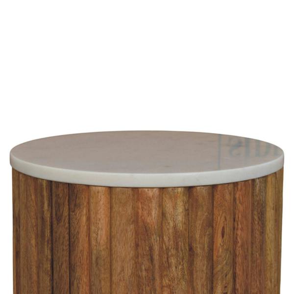 Artisan Furniture Solid Mango Wood Fluted Marble Side Table