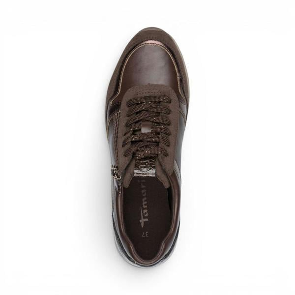 Tamaris Womens Brown Faux Leather Fashion Lace Up Sneakers - 23613-46