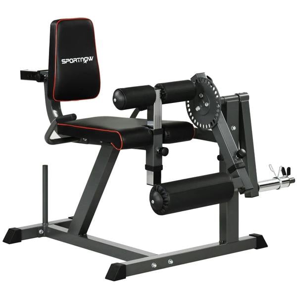SPORTNOW black plate-loaded seated leg extension and curl machine with adjustable pads