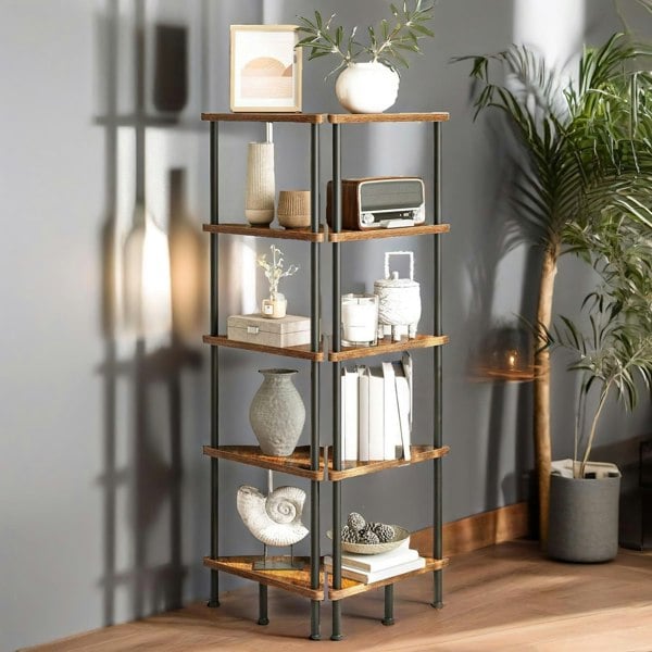 Rafaelo Mobilia 5 Tier Corner Shelf Brown