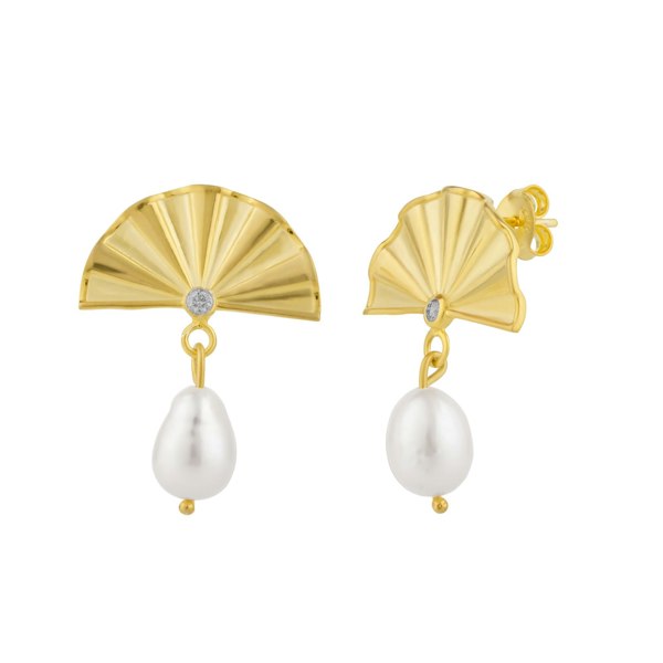 Spero London Fine Diamond Sterling Silver Pearl Drop Fan Earrings