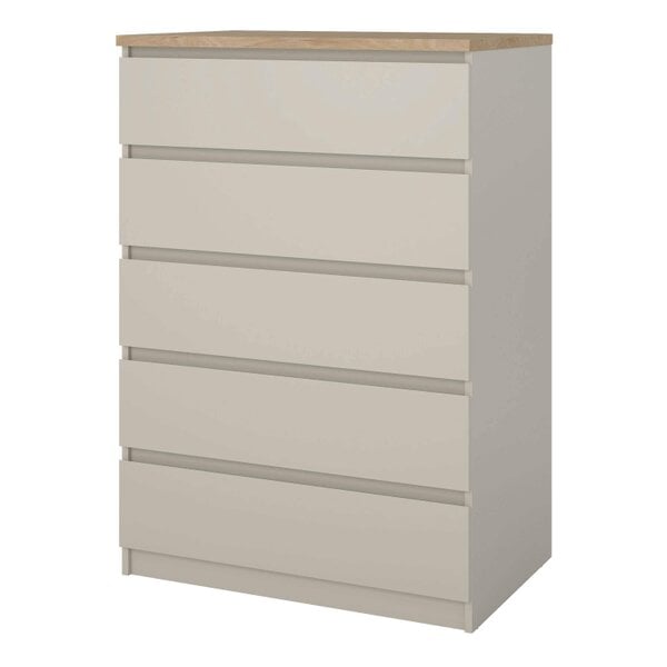 Wyld Haus Budapest Cream and Natural Oak Effect Wood Chest 5 Drawers