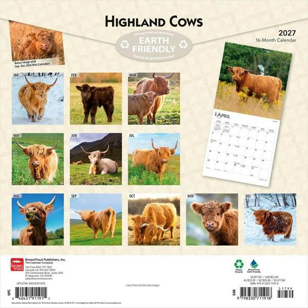 Highland Cows Calendar 2027, Wall Calendars, Month To View, Animals, Gift