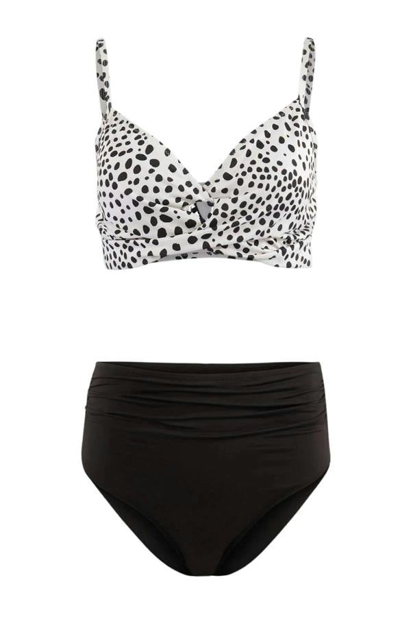 WOVCOR Polka Dot Draped Triangle Covered Hipster High Waist Bikini Set