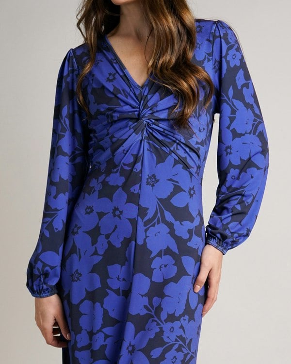 Antonia York Blue Floral Print Dress | Wanda Twisted Front Soft Jersey Midi Dress