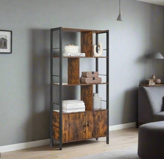 Modcraft Industrial 4-Tier Bookcase with Doors