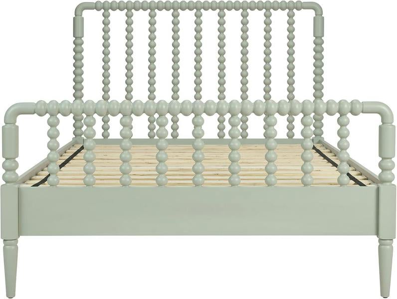 Statement Furniture Cromwell Wooden Bed Frame with Bobbin Design Headboard and Foot End - Pale Olive