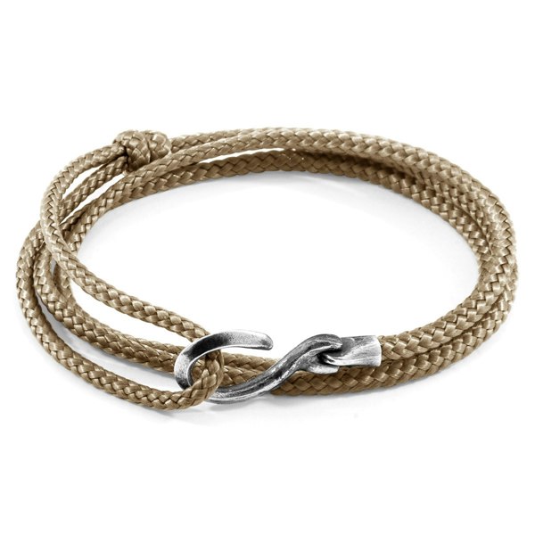 Anchor & Crew Sand Brown Heysham Silver and Rope Bracelet