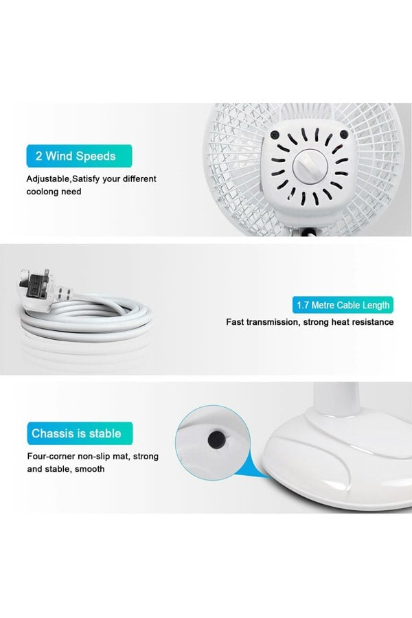 Living and Home 6 inch Mini Table Fan, 15W, White